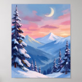 Bergmond-Winter-Aquarellmalerei Poster (Vorne)