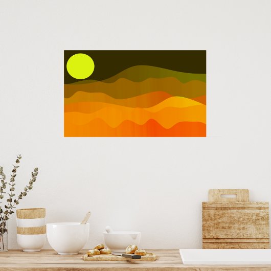 Bergmoon Landschaft Minimalistisch Retrostil Poster (Küche)