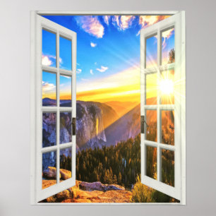 Bergpanorama Sonnenaufgang Trompe l'oeil Falsches  Poster