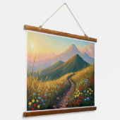 Bergpfad in einer Wildblumenwiese - Golden Hou Wandteppich Mit Holzrahmen (Gewinkelt)