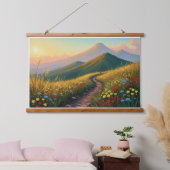 Bergpfad in einer Wildblumenwiese - Golden Hou Wandteppich Mit Holzrahmen (Schlafzimmer)
