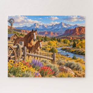Bergpferd Ranch Szene Puzzle