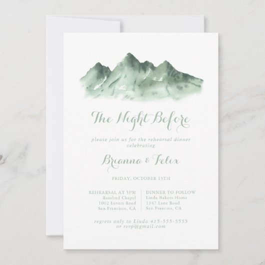 Bergregionnacht vor Probe Abendessen Einladung (Vorderseite)
