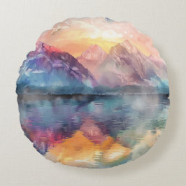 Bergrelevtion: Wasserfarbenes Rundwurfkissen Rundes Kissen