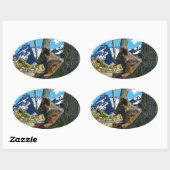 Bergschwarzer Wolf Reitstall am Fuß des Berges Ovaler Aufkleber (Blatt)