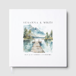 Bergsee-Aquarell-Wald-Hochzeitsbäume Gästebuch
