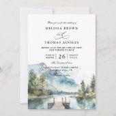 Bergsee-Aquarell-Wald-QR-Code-Hochzeit Einladung (Vorderseite)