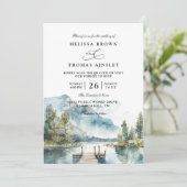 Bergsee-Aquarell-Wald-QR-Code-Hochzeit Einladung (Stehend Vorderseite)