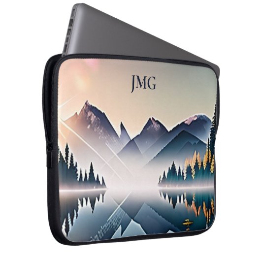 Bergsee bei Sonnenaufgang Unterschrift Laptopschutzhülle (Vorne Rechts)