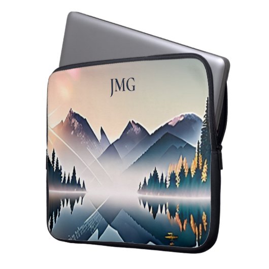 Bergsee bei Sonnenaufgang Unterschrift Laptopschutzhülle (Vorderseite Links)