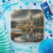 Bergsee Cabin mit Rowboat Pappteller (Party)