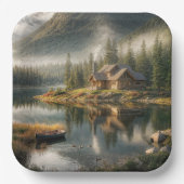 Bergsee Cabin mit Rowboat Pappteller (Vorderseite)