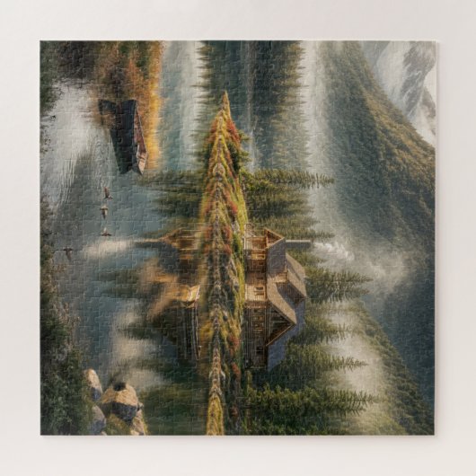 Bergsee Cabin mit Rowboat Puzzle (Horizontal)