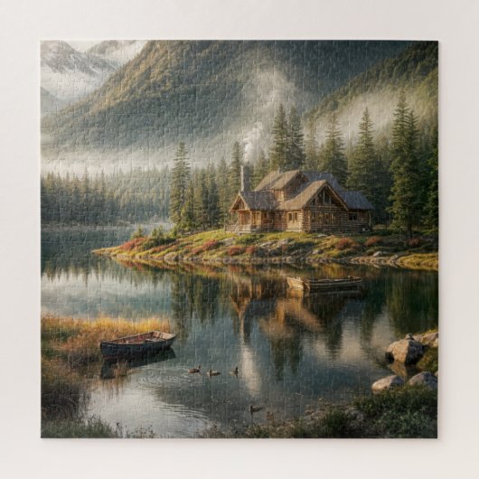 Bergsee Cabin mit Rowboat Puzzle (Vertikal)