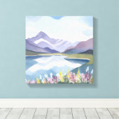 Bergsee | Floral Wasserfarbe Landschaft Leinwanddruck (Insitu (Holzboden))