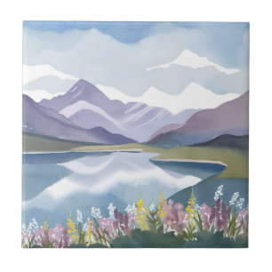 Bergsee   Florale Aquarell-Landschaft Fliese