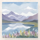 Bergsee | Florale Aquarell-Landschaft Glasuntersetzer (Vorderseite)