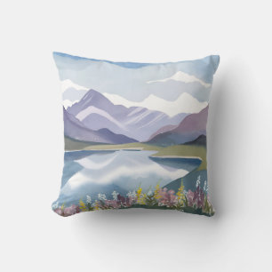 Bergsee Florale Aquarell-Landschaft Kissen