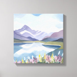 Bergsee   Florale Aquarell-Landschaft Leinwanddruck