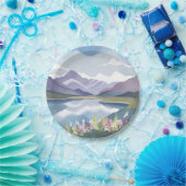 Bergsee | Florale Aquarell-Landschaft Pappteller (Party)