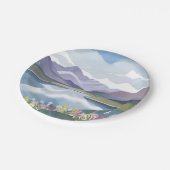 Bergsee | Florale Aquarell-Landschaft Pappteller (Schrägansicht)