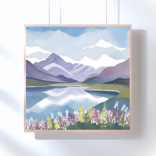 Bergsee | Florale Aquarell-Landschaft Poster