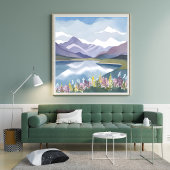 Bergsee | Florale Aquarell-Landschaft Poster