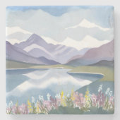 Bergsee | Florale Aquarell-Landschaft Steinuntersetzer (Vorderseite)