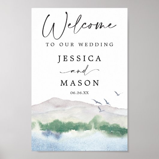 Bergsee Hochzeit Begrüßungszeichen Poster (Vorne)