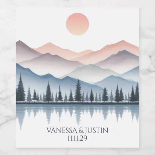 Bergsee-Hochzeit Weinetikett (Einzelnes Label)