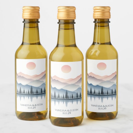 Bergsee-Hochzeit Weinetikett (Flaschen)