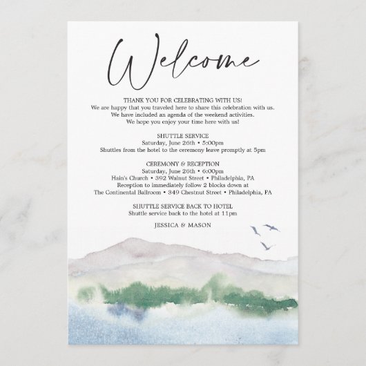 Bergsee Hochzeit Willkommensbrief Programm (Vorderseite)