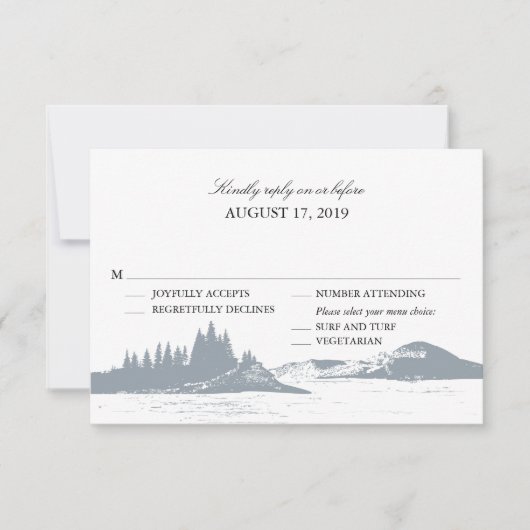 Bergsee| Hochzeitsrabatt mit Menüauswahl RSVP Karte (Vorderseite)