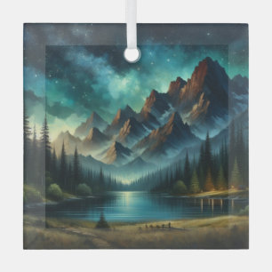 Bergsee/Hütte unter den Sternen Ornament Aus Glas