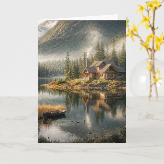 Bergsee-Hütte zum Vatertag Karte (Gelbe Blume)