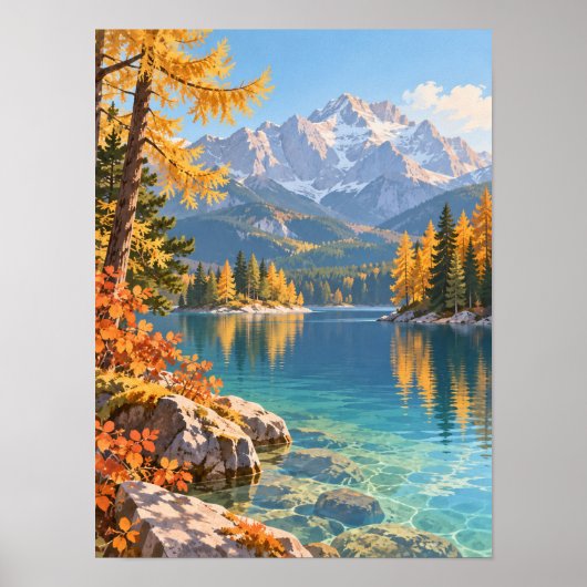 Bergsee im Herbst mit Lärchen – Poster (Vorne)