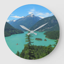 Bergsee-Landschaft in Washington Große Wanduhr