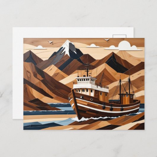 Bergsee Landschaftsbild Fischerboot Postkarte (Vorne/Hinten)