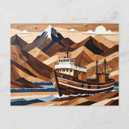 Bergsee Landschaftsbild Fischerboot Postkarte