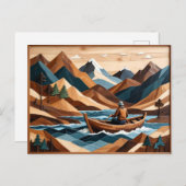 Bergsee-Landschaftsschiff abstrakte Kunst Postkarte (Vorne/Hinten)