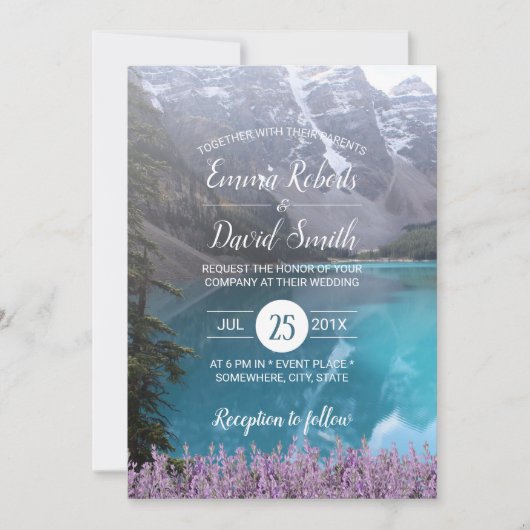Bergsee Lavender Floral Wedding Einladung (Vorderseite)