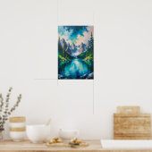 Bergsee mit Kiefernwald Reflexionslandschaft Poster (Küche)