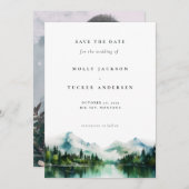 Bergsee Pine Wasserfarbenes Foto Save the Date Einladung (Vorne/Hinten)