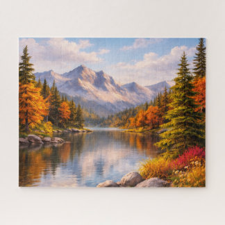 Bergsee-Reflektion Farbiger Herbstpuzzle Puzzle