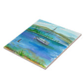 Bergsee Sailboat Aquarellmalerei Fliese (Seite)