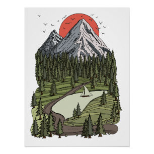 Bergsee Serenity: Sonnenuntergangs-Abenteuer warte Poster