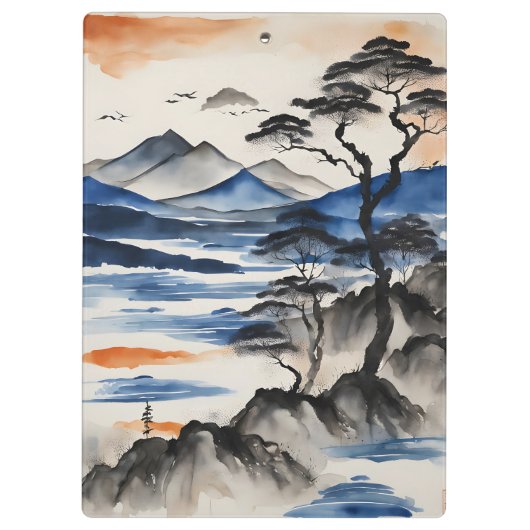 Bergsee und Sonnenaufgang Klemmbrett (Rückseite)