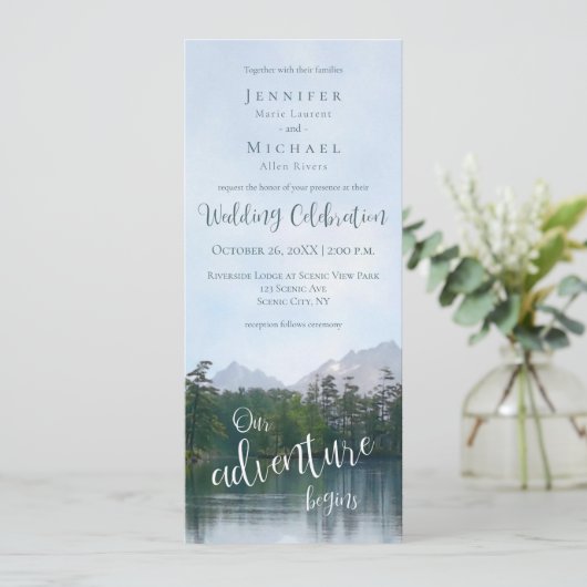 Bergsee Unser Abenteuer beginnt Einladung (Stehend Vorderseite)