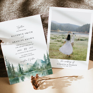 Bergsee-Wald-Foto-Hochzeitseinladung mit Rückseite Einladung