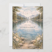 Bergsee-Wald-Wildblumen-Hochzeit Save The Date (Vorderseite)